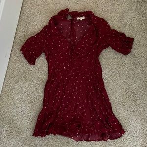 Jaime King for FLL red collared mini dress with tiny hearts, stars, and moons!